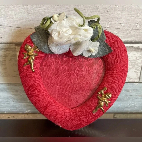 3 Vtg Valentine’s Day Heart Red Fabric 4” Trinket Jewelry Gift Boxes Cupid Love - Picture 3 of 14